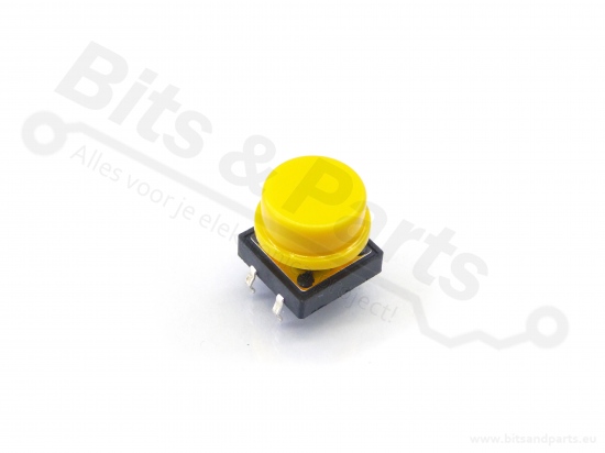 Microswitch drukknop (maakcontact) 12x12mm met cap geel